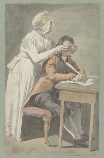 Mädchen bedeckt die Augen eines Jünglings von Étienne Jeaurat