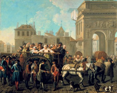 Transport von Prostituierten zur Salpêtrière, um 1760-1770 von Étienne Jeaurat