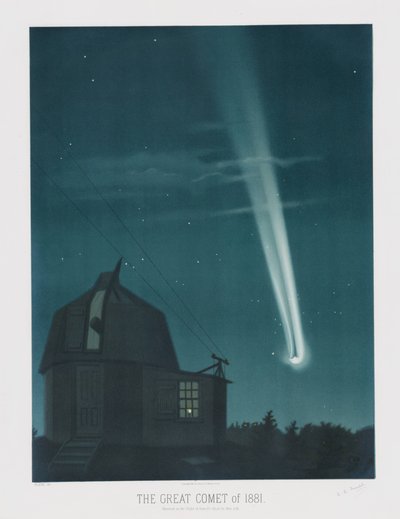 Der Große Komet von 1881, beobachtet in der Nacht vom 25. auf den 26. Juni, um 1:30 Uhr, aus The Trouvelot Astronomical Drawings 1881, veröffentlicht 1881 von Étienne Léopold Trouvelot