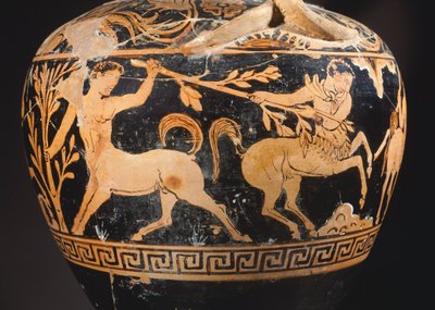 Amphora des Malers der Kentauromachie, Detail einer Schlacht zwischen Kentauren. Rotfigurige Keramik aus Porano (Umbrien). Etruskische Zivilisation, 4. Jahrhundert v. Chr. von Etruscan