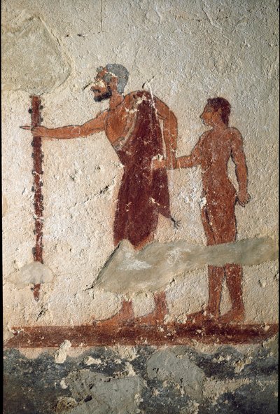 Ein alter Mann begleitet von einem jungen Mann (Detail) von Etruscan