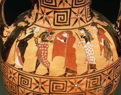 Schwarzfigurige Amphore mit der Darstellung des Parisurteils von Etruscan