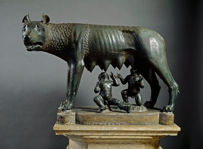 Kapitolinische Wölfin, Skulptur etruskischen Ursprungs aus dem Jahr 500 v. Chr. (Bronze) von Etruscan
