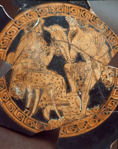 Etruskische Antike: Detail einer Kylix, die Poseidon und Amphitrite darstellt. Aus Falerii Veteres (Civita Castellana) 6. Jahrhundert v. Chr. Rom, Museo Nazionale di Villa Giulia von Etruscan