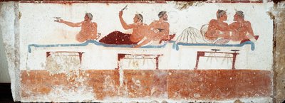 Etruskische Kunst: Bankettszene. Fresko des Grabes des „Tauchers“. Aus dem südlichen Friedhof von Paestum. 480-470 v. Chr. Museo Archeologico Nazionale, Paestum von Etruscan