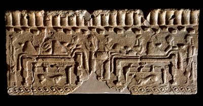 Terrakottafries mit einer Bankettszene verziert. 580 v. Chr. Dim. 24x54 cm. Aus dem Murlo-Palast. Murlo, Antiquarium Comunale von Etruscan