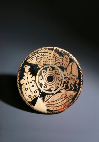 Rotfigurige Keramikschale mit Fischdekoration, aus Cerveteri von Etruscan