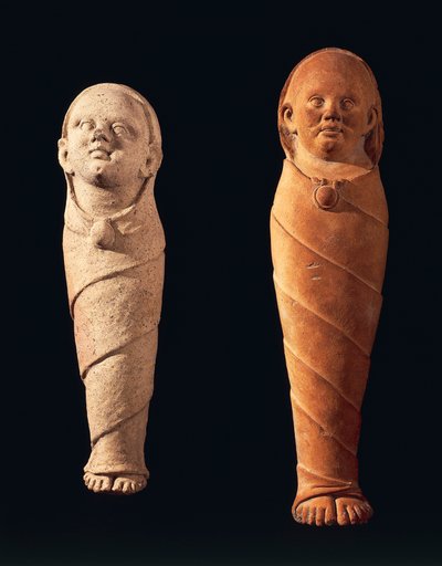 Terrakotta-Votivgabe mit Babys, aus dem Votivdepot von Tessennano (Latium). Etruskische Zivilisation, 4. Jahrhundert v. Chr. von Etruscan