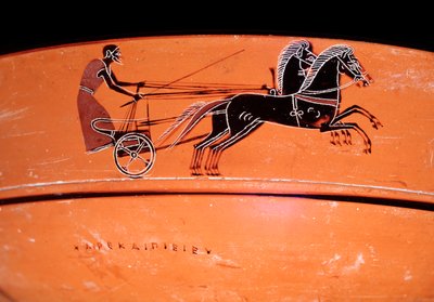 Terrakotta-Vase, Detail eines von zwei Pferden gezogenen Wagens, 4. Jahrhundert v. Chr. von Etruscan