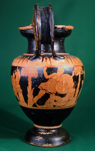 Volutenkrater des Mainzer Malers, Darstellung eines Kampfes zwischen einem Krieger und einer Amazone. Rotfigurige Keramik. Etruskische Zivilisation, 4. Jahrhundert v. Chr. von Etruscan