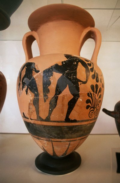 Etruskische schwarzfigurige Vase, aus der archäologischen Stätte Roselle, Toskana, Italien von Etruscan Etruscan