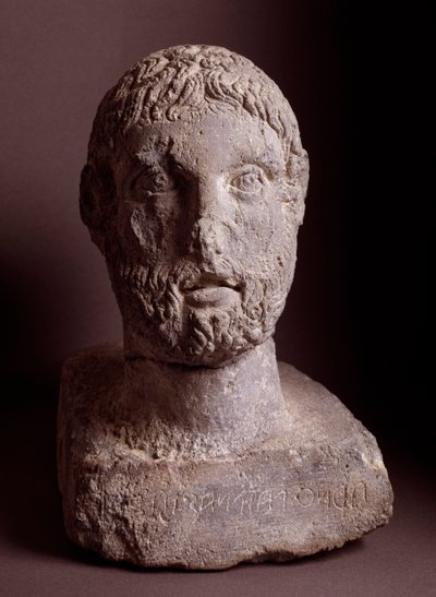 Kopf von Arnth Paipnas, Kalksteinskulptur, 3. Jahrhundert v. Chr. von Etruscan Etruscan