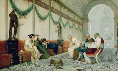 Innenraum eines römischen Gebäudes mit Figuren, ca. 1880 von Ettore Forti