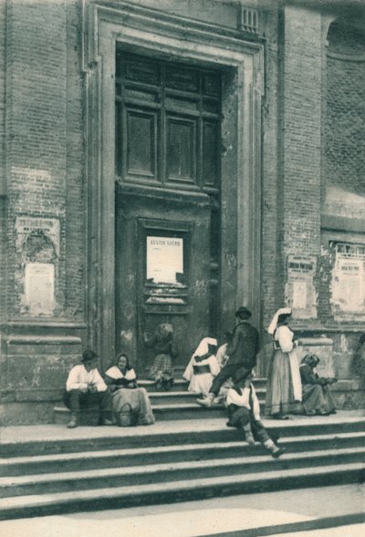 Treffpunkt der Künstler-Modelle vor einer Kirche in der Via Babuino, Rom, Italien, 1927 von Eugen Poppel