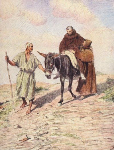 Der heilige Franziskus steigt mit Bruder Leo nach der Einprägung der heiligen Stigmata vom Berg La Verna herab von Eugene (after) Burnand