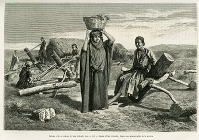 Arabische Frau und Sägen von langen zehn Foulis. Gravur von Eugene Girardet, zur Illustration der Geschichte „A Suse“. von Eugene Alexis Girardet