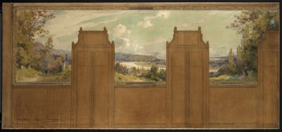 Skizze für das Rathaus von Bagneux (?): Landschaft von Joinville nach Nogent, ca. 1907 von Eugene Bourgeois