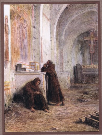 Bruder Giles und sein Begleiter, vor Hunger in einer verlassenen Kirche ohnmächtig von Eugene Burnand