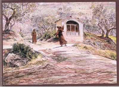 St. Franziskus lässt Bruder Masseo viele Male drehen, um den Weg zu finden, den er gehen soll von Eugene Burnand