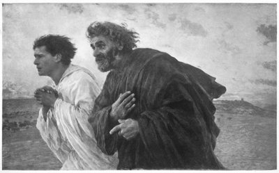 Die Jünger Petrus und Johannes laufen zum Grab am Morgen der Auferstehung, ca. 1898 von Eugene Burnand