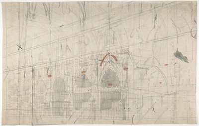 Entwurf für ein Bühnenbild an der Opéra, Paris: Kircheninnenraum, 1830-90 von Eugene Ciceri