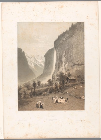 Picknick mit Blick auf den Staubbach-Wasserfall (Gesichter in der Schweiz und Savoyen) von Eugene Ciceri