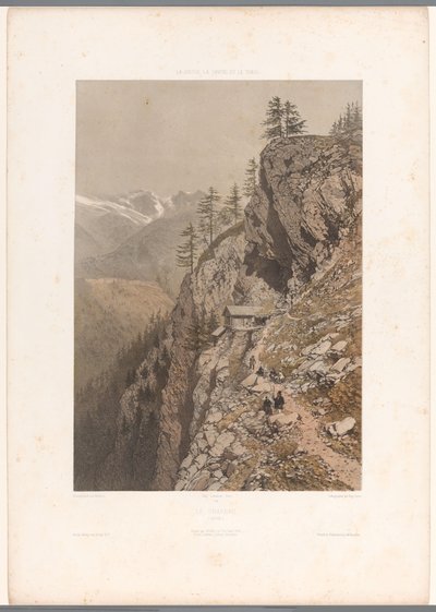 Wanderer auf einem Bergpfad bei Chamonix und dem Mont Blanc von Eugene Ciceri
