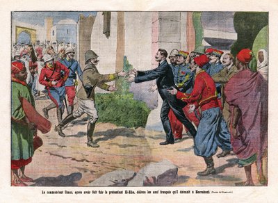 Ereignisse in Marokko, übernommen von den Truppen von Hubert Lyautey und Charles Mangin. Kommandant Simon, nachdem er vor dem Prätendenten El-Hiba geflohen war, befreite die Neun von Eugene Damblans