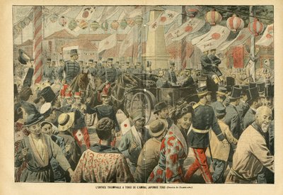 Illustration von Eugene Damblans (1865-1945) in Le Pelerin, 05/11/05 - Der triumphale Einzug des japanischen Admirals Togo in Tokio - Armee, Japan, Menge, Tokio - Admiral Admirale, Togo Heihachiro (1848-1934), Zivilisten von Eugene Damblans
