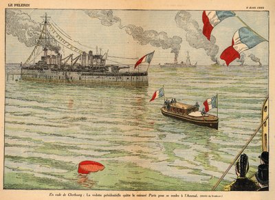Der Präsidentenstandard, Cherbourg Hafen, Doppelseite in „Le Pèlerin“ 2. August 1925 (Lithographie) von Eugene Damblans