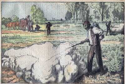 Die Zerstörung der Mulots (Apodemus) durch das erstickende Gas in der Morgendämmerung - Gravur von Damblans von Eugene Damblans