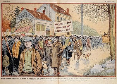 Arbeitslose Bergleute aus Nordfrankreich und der Region Pas-de-Calais marschieren nach Paris, Illustration aus 