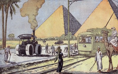 Ansicht der Pyramiden von Gizeh in Ägypten, Illustration von Eugene Damblans aus der französischen Zeitung "Le Pelerin" 1. Januar von Eugene Damblans