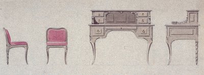 Stuhl mit niedriger Rückenlehne und Schreibtisch für den Goldenen Raum von Eugene Emmanuel Viollet le Duc