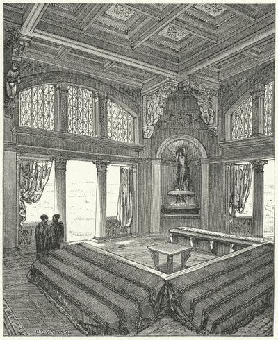 Triclinium, formelles Speisezimmer in einem römischen Gebäude von Eugene Emmanuel after Viollet le Duc