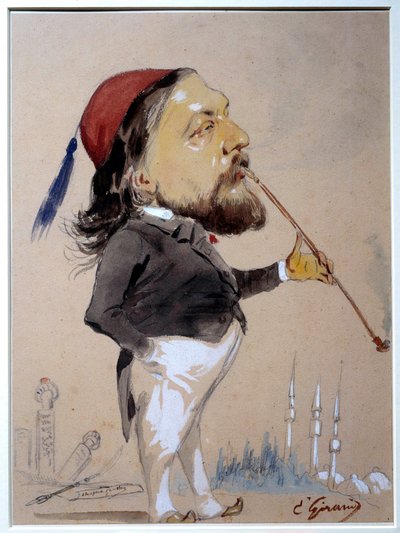 Porträt von Theophile Gautier (1811-1872), rauchend seine Chibouk. Zeichnung und Aquarell von Eugene Giraud (1806-1881) 1862 Paris, B.N. von Eugene Giraud