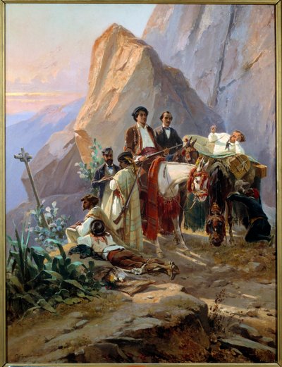 Erinnerung an die Reise von Paris nach Cadiz im Jahr 1846 von Alexandre Dumas und seinen Freunden (Öl auf Leinwand) von Eugene Giraud