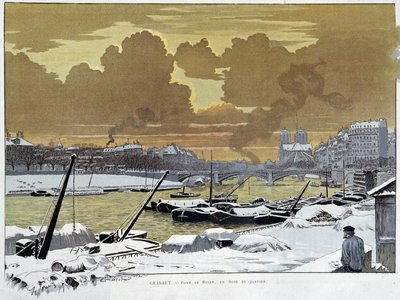 Die Brücke von Sully, in Paris schneebedeckt, ein Abend im Januar 1886 - von Grasset von Eugene Grasset
