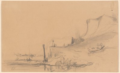 Eine Küstenstraße mit Klippen im Norden Frankreichs von Eugene Isabey