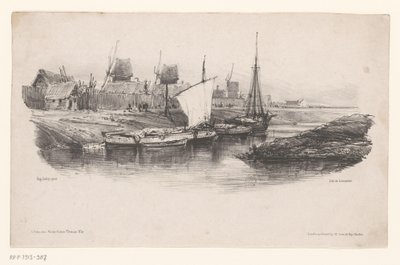 Hafen mit Booten und Windmühlen von Eugene Isabey