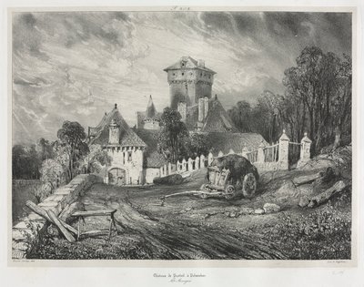 Malerische und romantische Reisen im alten Frankreich: Auvergne (Bd. II): Pesteil Schloss in Polminhac, Platte 202 von Eugene Isabey