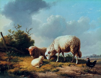 Schafe und Geflügel in einer Landschaft, 19. Jahrhundert von Eugene Joseph Verboeckhoven