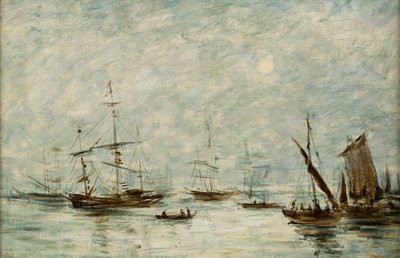 Boote im Hafen vertäut von Eugene Louis (attr.to) Boudin