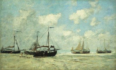 Boote am Ufer in Scheveningen, 1875 von Eugene Louis Boudin