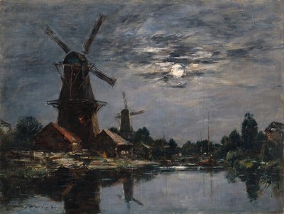 Niederländische Windmühlen von Eugene Louis Boudin