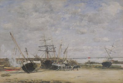 Schiffe und Pferde am Ufer von Eugene Louis Boudin