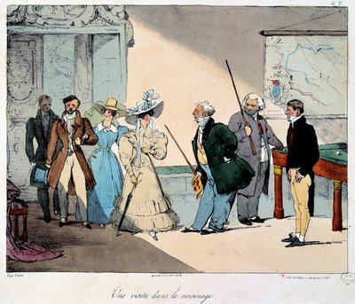 Leben auf dem Schloss: ein Besuch in der Nachbarschaft. Lithographie nach einer Zeichnung von Eugene Louis Lami (1800-1890) von Eugene Louis Lami