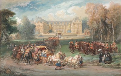 Ludwig XIV. fährt seine Kutsche im Park von Versailles von Eugene Louis Lami