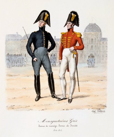 Mousquetaires Gris, Tenue de Manège und Tenue de Société, 1814-15 von Eugene Titeux
