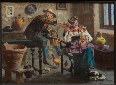 Szene mit einem Mann, einer Frau und einem kleinen Mädchen von Eugenio Zampighi